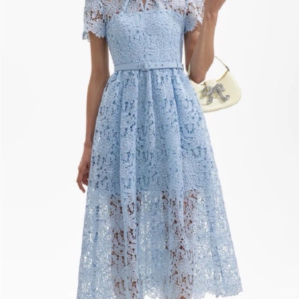 Self-Portrait Light Blue Lace Midi Dress